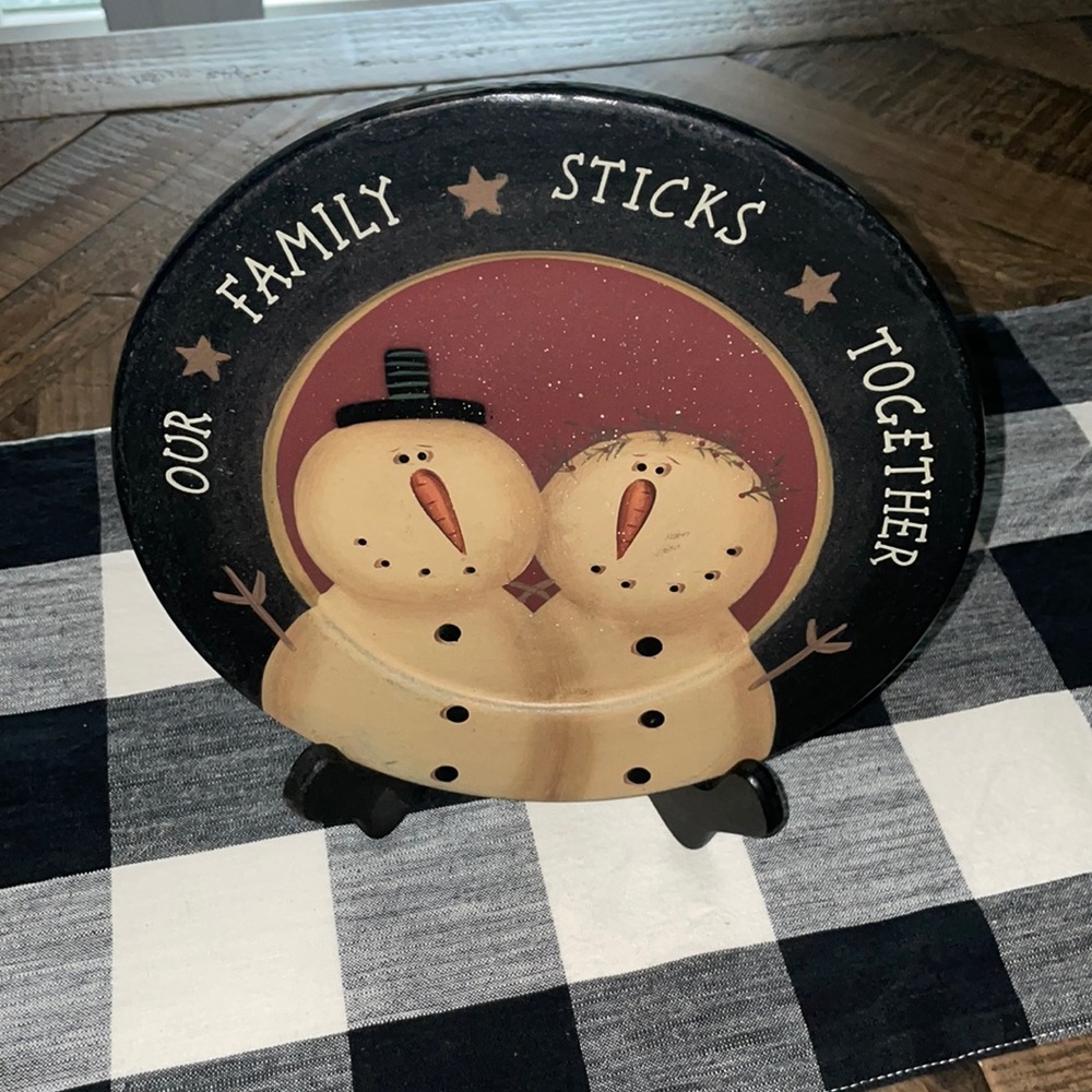Snowman Plate “Our Family Sticks Together”